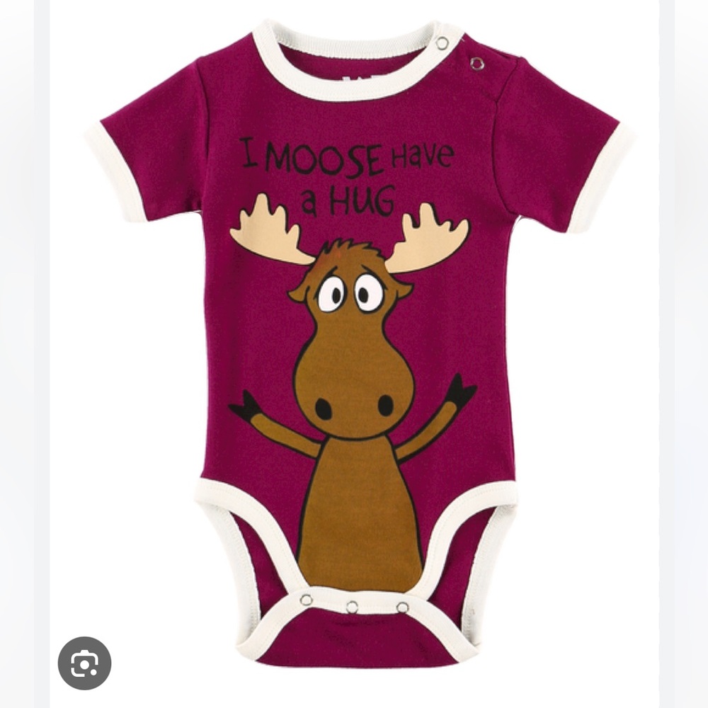 12 Months Lazy One I Moose Have A Hug Baby Creeper Onesie in Maroon